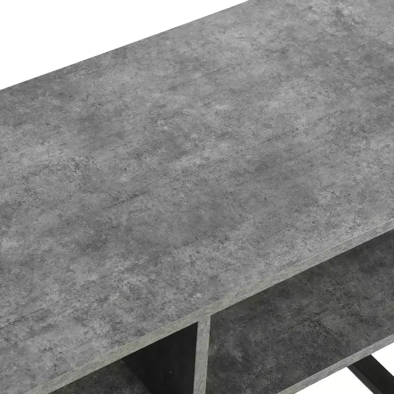 TV Stand Coffee Table with Rectangular Storage Compartments Rustic Slate Concrete and Black Metal