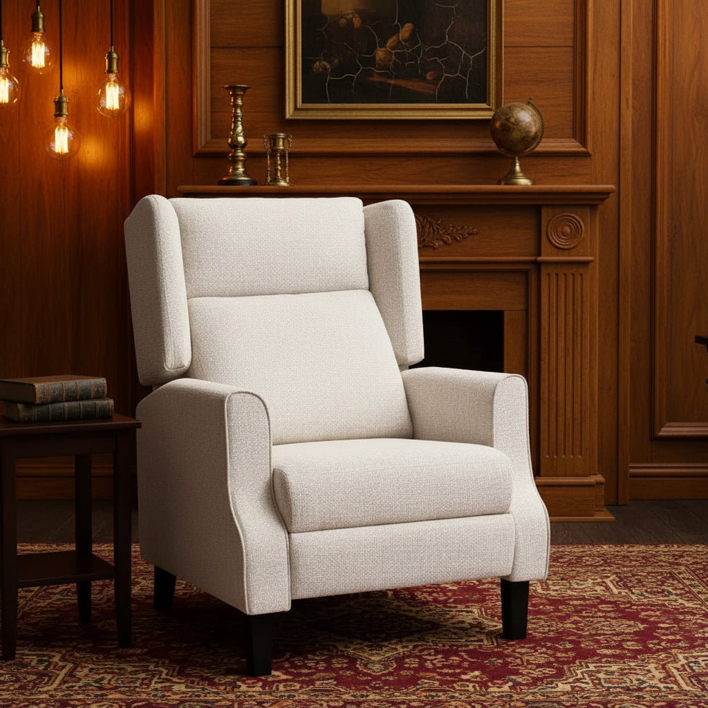 Push Back Recliner Chair, Modern Upholstered Manual Wing Chair