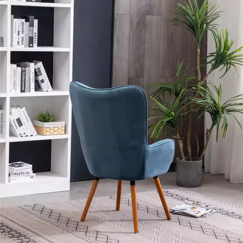 Contemporary Silky Velvet Tufted Button Back Accent Chair, Blue