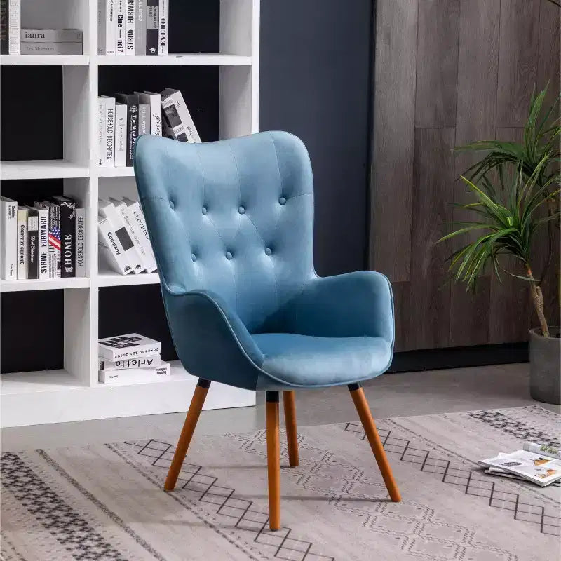 Contemporary Silky Velvet Tufted Button Back Accent Chair, Blue