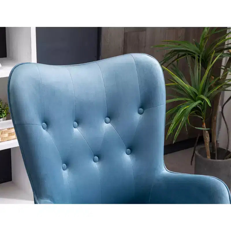 Contemporary Silky Velvet Tufted Button Back Accent Chair, Blue