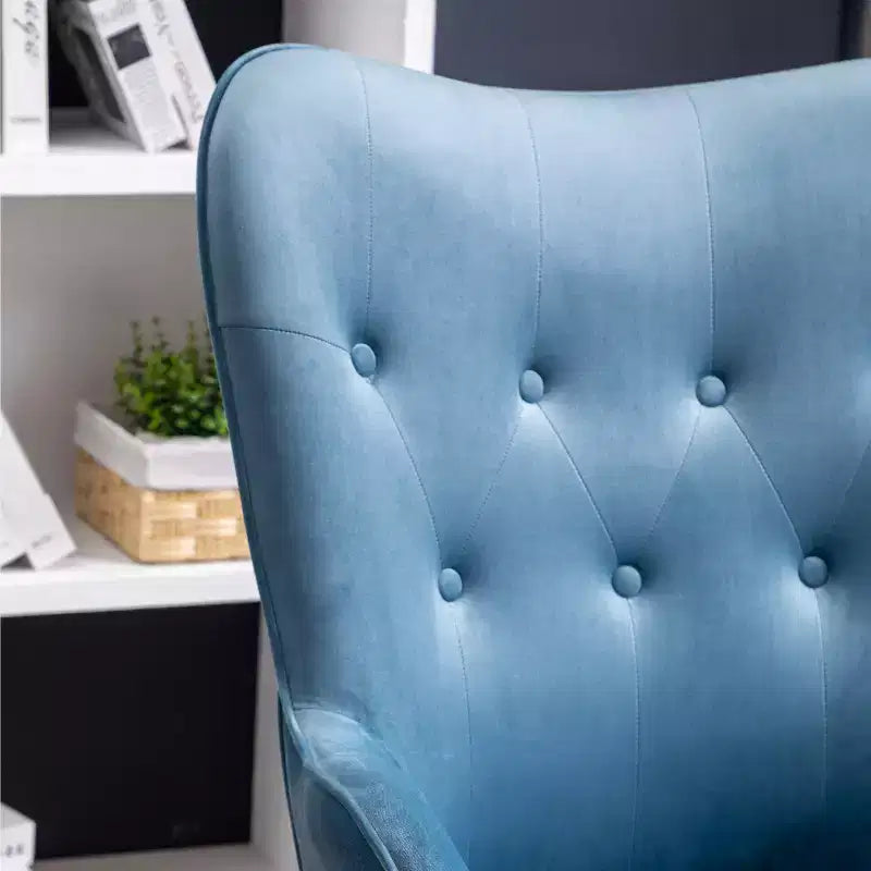 Contemporary Silky Velvet Tufted Button Back Accent Chair, Blue