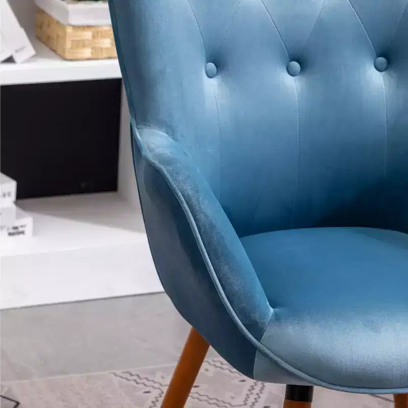 Contemporary Silky Velvet Tufted Button Back Accent Chair, Blue