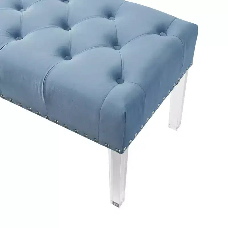 Button-Tufted Velvet Upholstered Bench with Acrylic Legs, Blue
