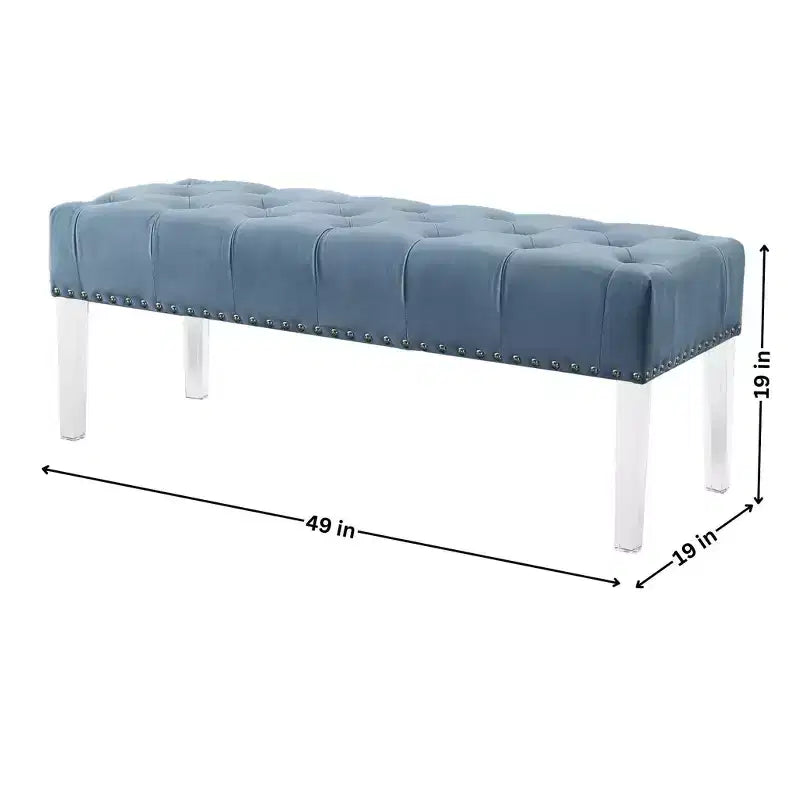 Button-Tufted Velvet Upholstered Bench with Acrylic Legs, Blue