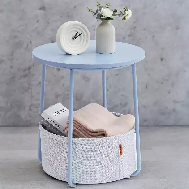 Small Side Table with Storage Round End Tables Living Room Side Tables for Small Spaces Bedroom Pale Blue and Ice Blue