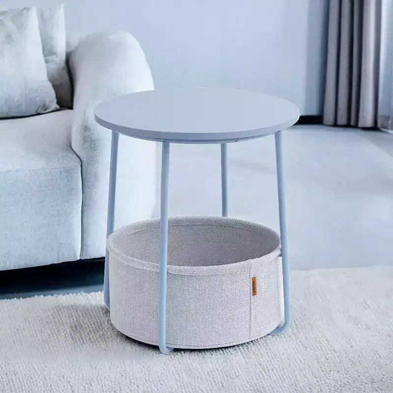 Small Side Table with Storage Round End Tables Living Room Side Tables for Small Spaces Bedroom Pale Blue and Ice Blue