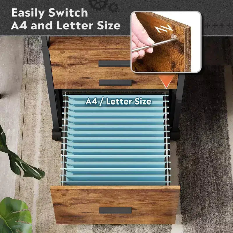 File Cabinet with Storage Drawers, Rolling Printer Stand with Adjustable Shelves, Wood Filing Cabinet for Home Office