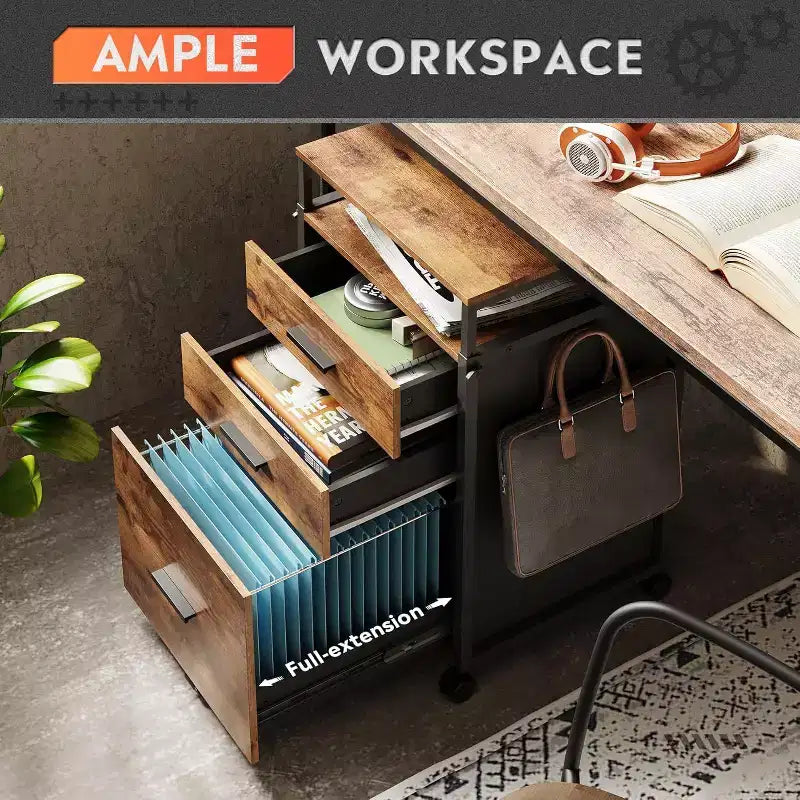 File Cabinet with Storage Drawers, Rolling Printer Stand with Adjustable Shelves, Wood Filing Cabinet for Home Office