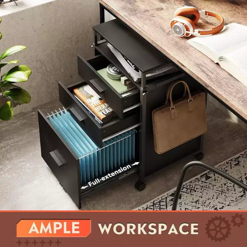 File Cabinet with Storage Drawers, Rolling Printer Stand with Adjustable Shelves, Wood Filing Cabinet for Home Office