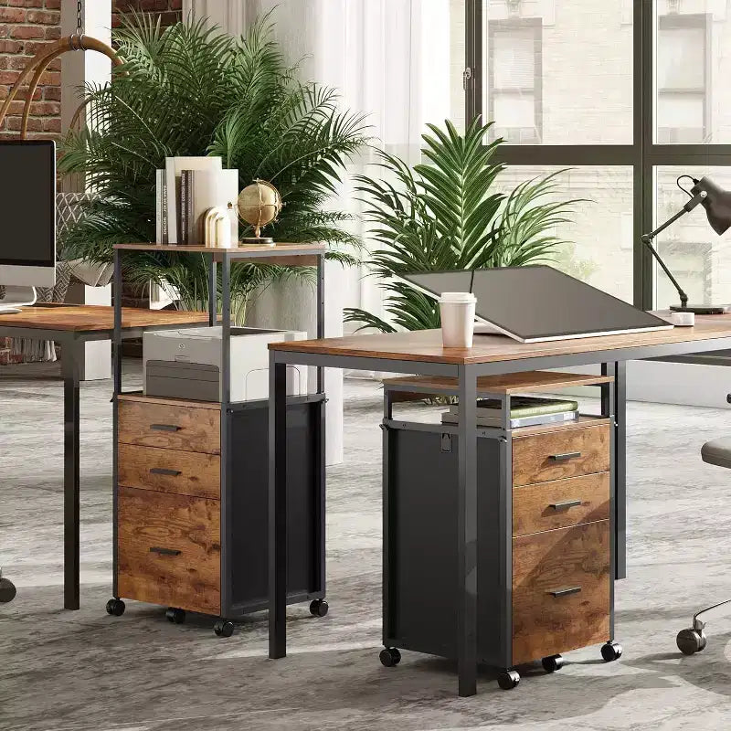File Cabinet with Storage Drawers, Rolling Printer Stand with Adjustable Shelves, Wood Filing Cabinet for Home Office
