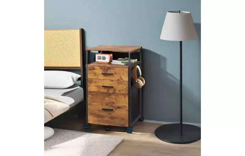 File Cabinet with Storage Drawers, Rolling Printer Stand with Adjustable Shelves, Wood Filing Cabinet for Home Office