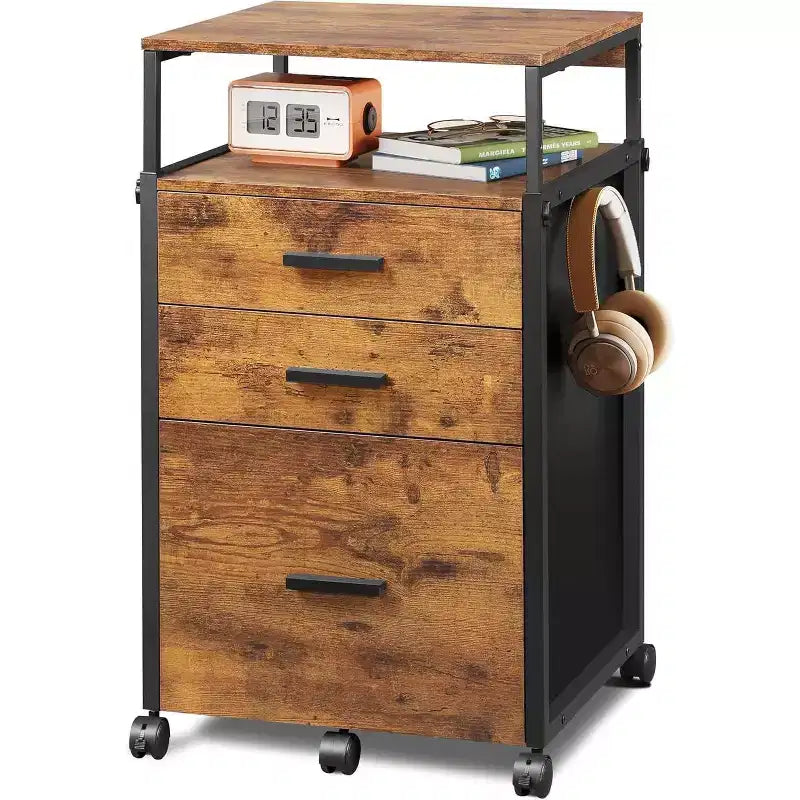 File Cabinet with Storage Drawers, Rolling Printer Stand with Adjustable Shelves, Wood Filing Cabinet for Home Office