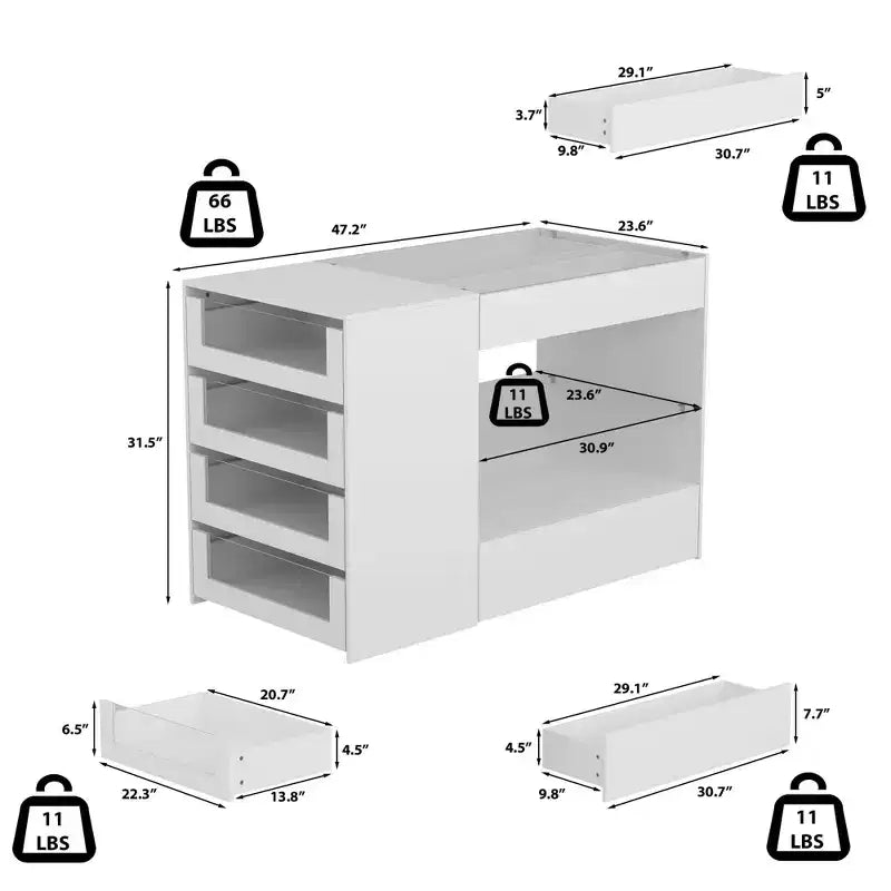 Glass-Top Dressing Island with Ample Storage — White Closet Organizer