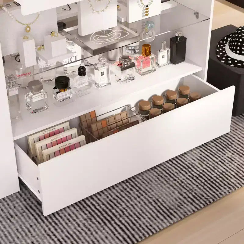 Glass-Top Dressing Island with Ample Storage — White Closet Organizer