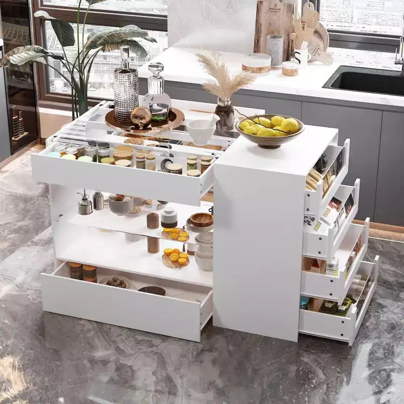 Glass-Top Dressing Island with Ample Storage — White Closet Organizer