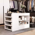 Glass-Top Dressing Island with Ample Storage — White Closet Organizer