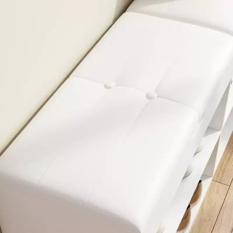 Wooden Shoe Cabinet with Cushions Open Shelves White