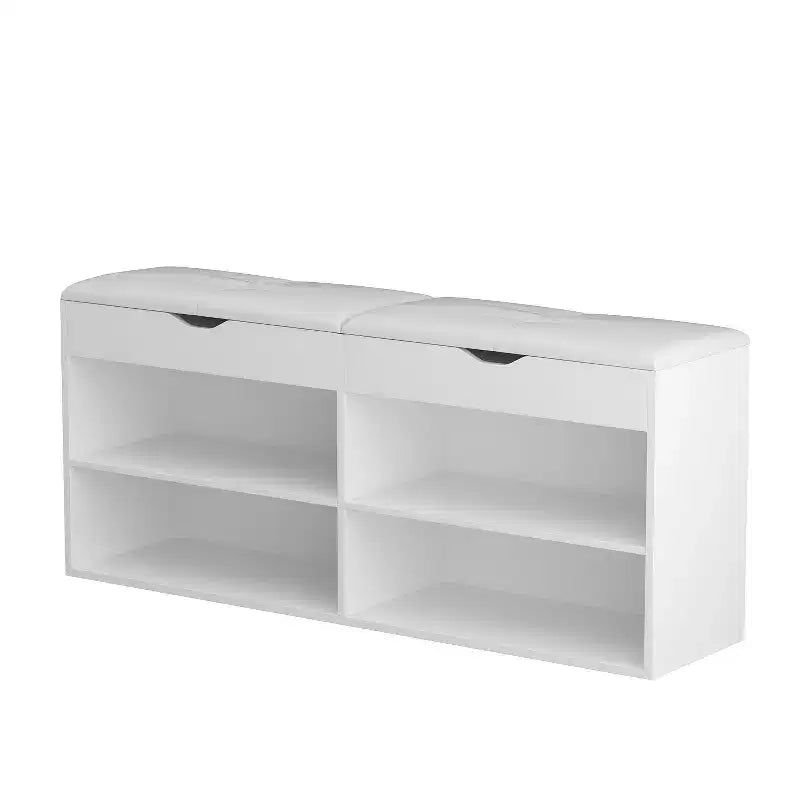Wooden Shoe Cabinet with Cushions Open Shelves White