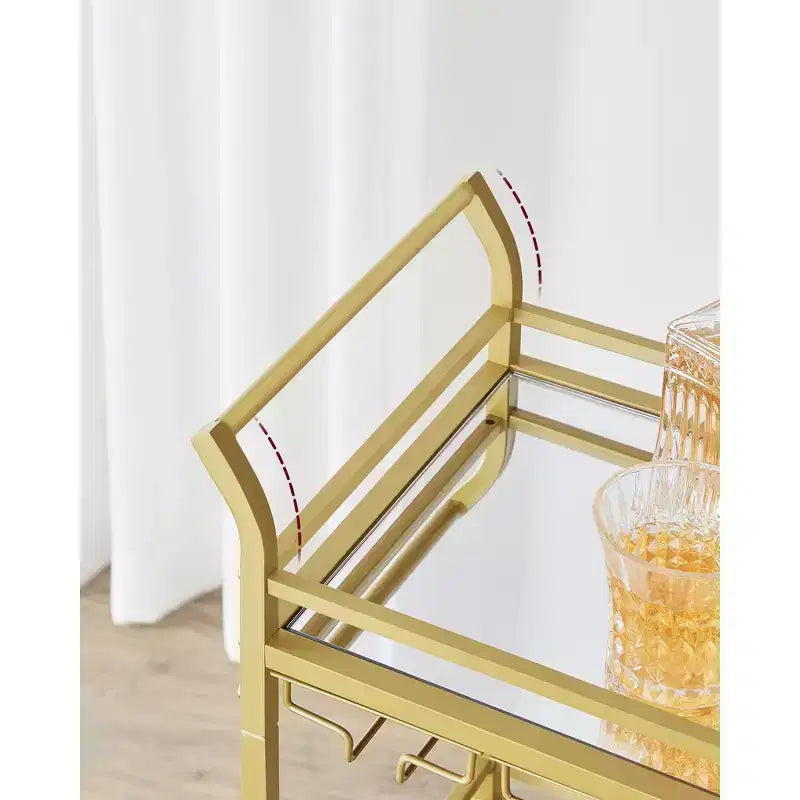 Bar Cart with 3-Tier Shelf, Wine Holders, Glass Holders, Pale Gold