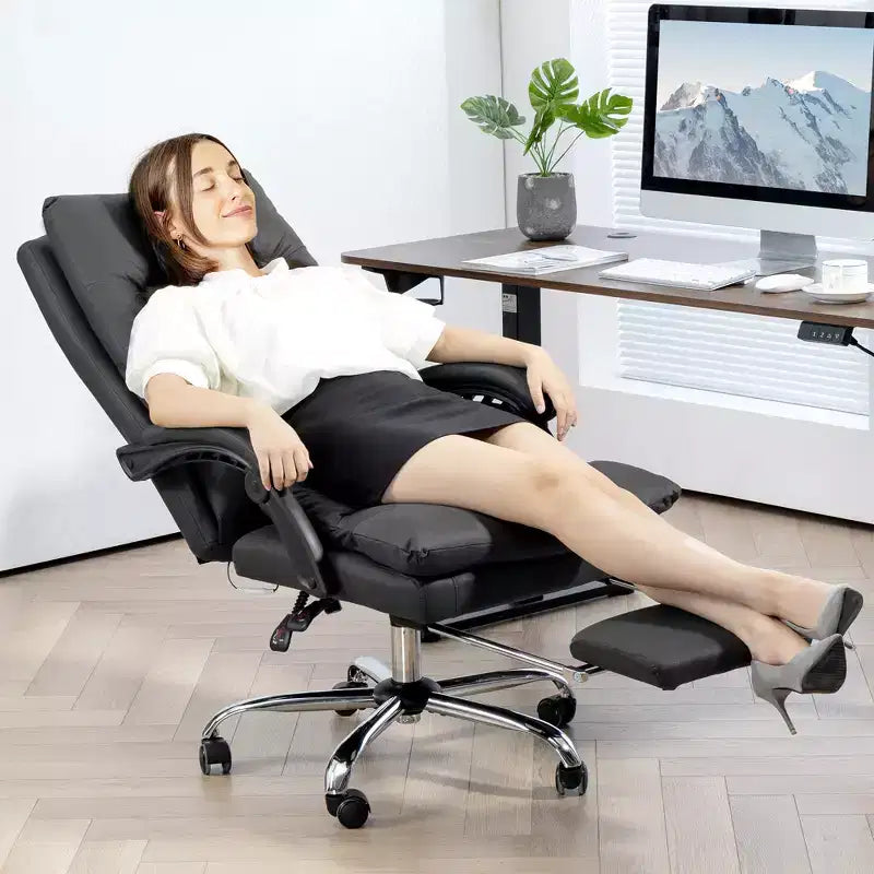 Vibration Massage Office Chair, Reclining Back, Footrest, Microfibre Comfy Computer Chair