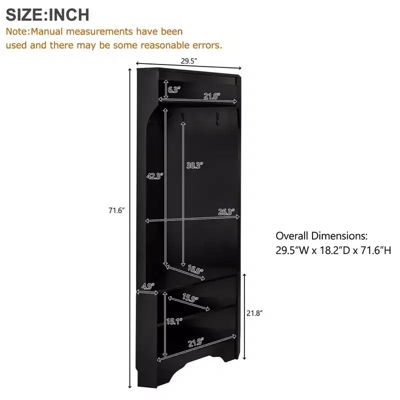 Minimalist Corner Hall Tree with 4 Hooks and Adjustable Shelf