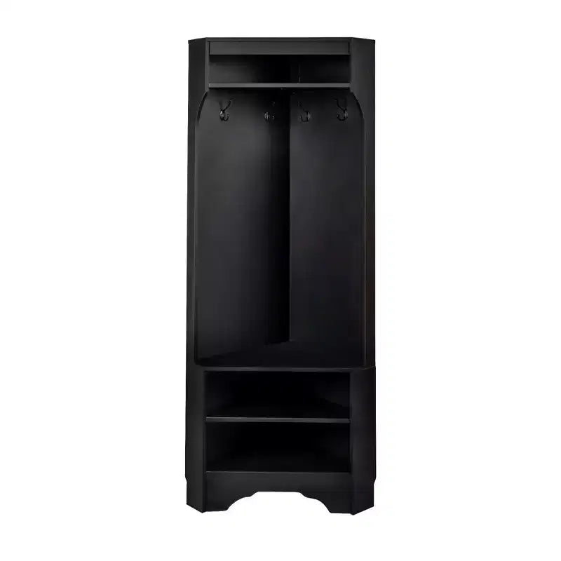 Minimalist Corner Hall Tree with 4 Hooks and Adjustable Shelf