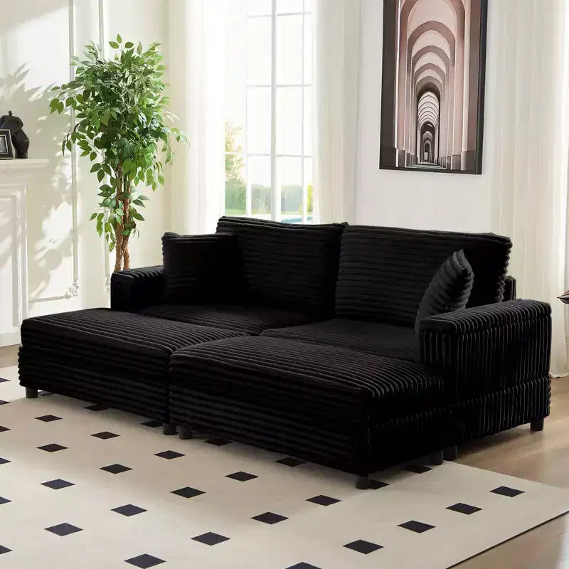 Oversized Chaise Lounge Chair Indoor, 85 W Corduroy Upholstered Sofa with Movable Ottoman