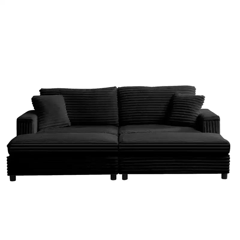 Oversized Chaise Lounge Chair Indoor, 85 W Corduroy Upholstered Sofa with Movable Ottoman