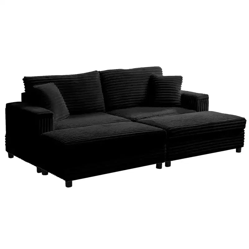 Oversized Chaise Lounge Chair Indoor, 85 W Corduroy Upholstered Sofa with Movable Ottoman