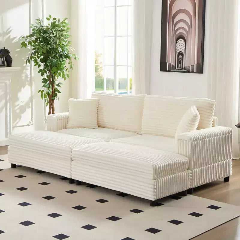 Oversized Chaise Lounge Chair Indoor, 85 W Corduroy Upholstered Sofa with Movable Ottoman