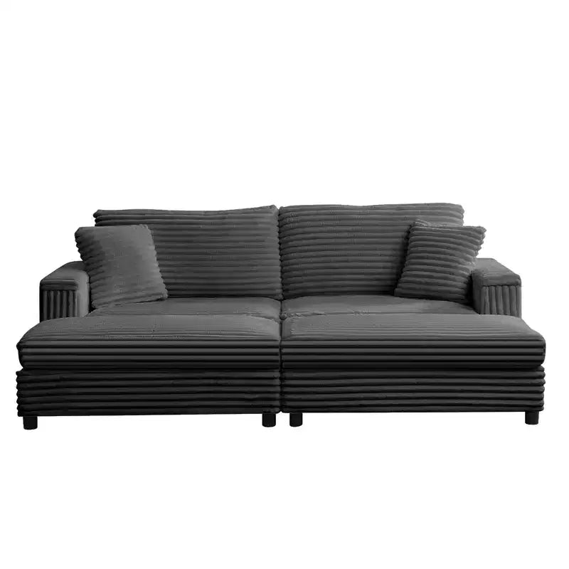 Oversized Chaise Lounge Chair Indoor, 85 W Corduroy Upholstered Sofa with Movable Ottoman