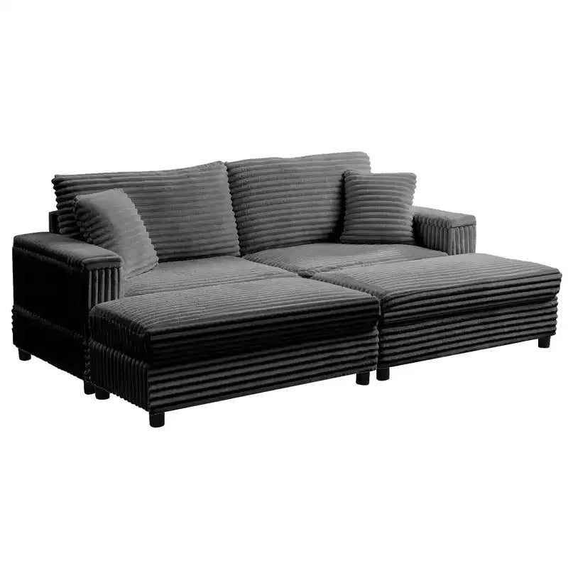Oversized Chaise Lounge Chair Indoor, 85 W Corduroy Upholstered Sofa with Movable Ottoman