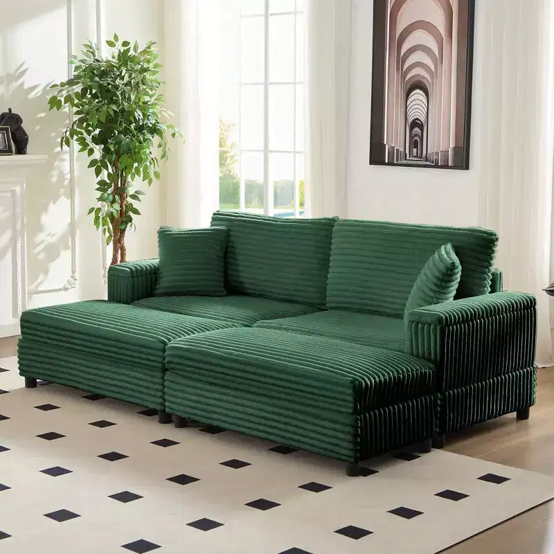 Oversized Chaise Lounge Chair Indoor, 85 W Corduroy Upholstered Sofa with Movable Ottoman