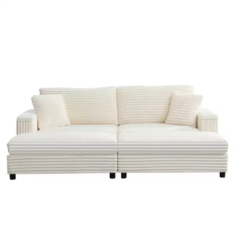 Oversized Chaise Lounge Chair Indoor, 85 W Corduroy Upholstered Sofa with Movable Ottoman