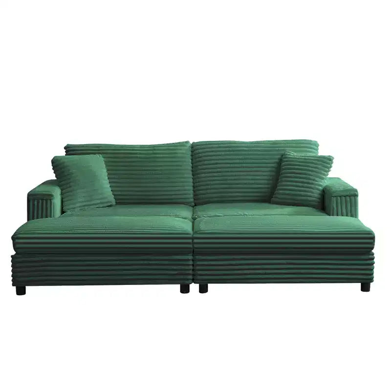 Oversized Chaise Lounge Chair Indoor, 85 W Corduroy Upholstered Sofa with Movable Ottoman