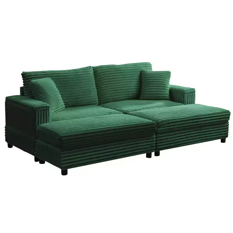 Oversized Chaise Lounge Chair Indoor, 85 W Corduroy Upholstered Sofa with Movable Ottoman