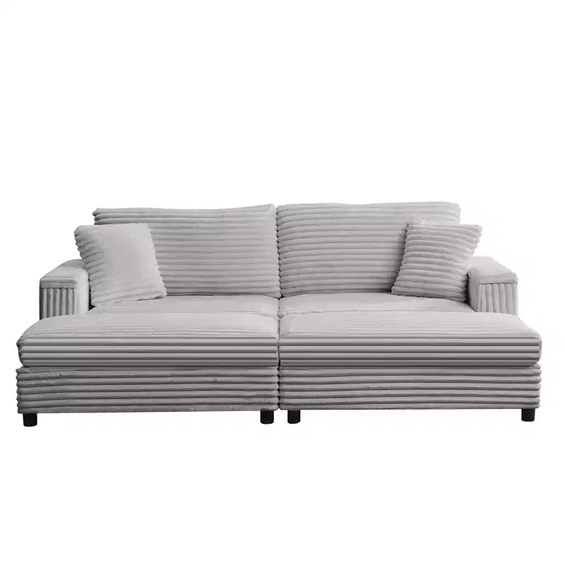 Oversized Chaise Lounge Chair Indoor, 85 W Corduroy Upholstered Sofa with Movable Ottoman