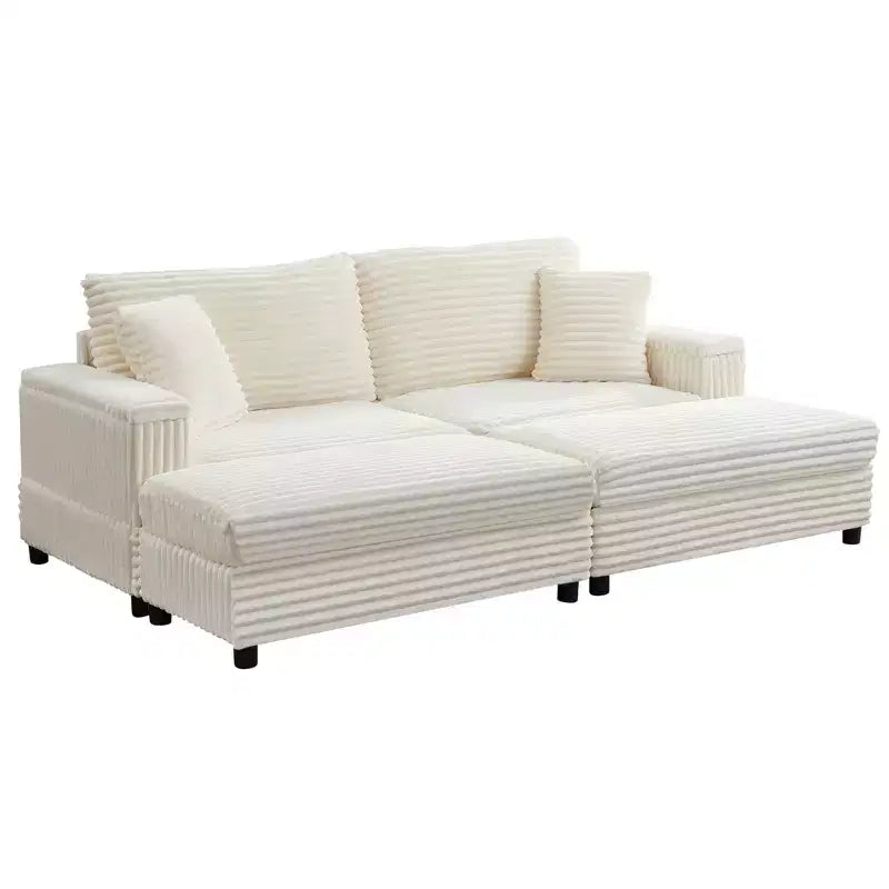 Oversized Chaise Lounge Chair Indoor, 85 W Corduroy Upholstered Sofa with Movable Ottoman
