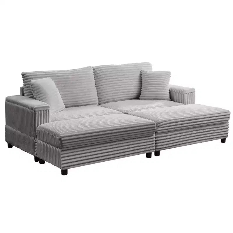 Oversized Chaise Lounge Chair Indoor, 85 W Corduroy Upholstered Sofa with Movable Ottoman