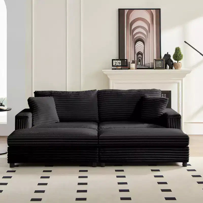 Oversized Chaise Lounge Chair Indoor, 85 W Corduroy Upholstered Sofa with Movable Ottoman