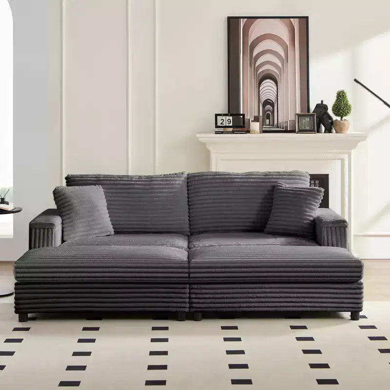 Oversized Chaise Lounge Chair Indoor, 85 W Corduroy Upholstered Sofa with Movable Ottoman