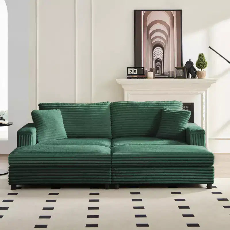 Oversized Chaise Lounge Chair Indoor, 85 W Corduroy Upholstered Sofa with Movable Ottoman