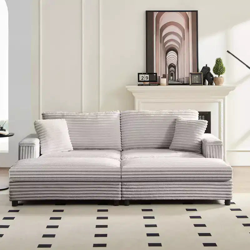 Oversized Chaise Lounge Chair Indoor, 85 W Corduroy Upholstered Sofa with Movable Ottoman