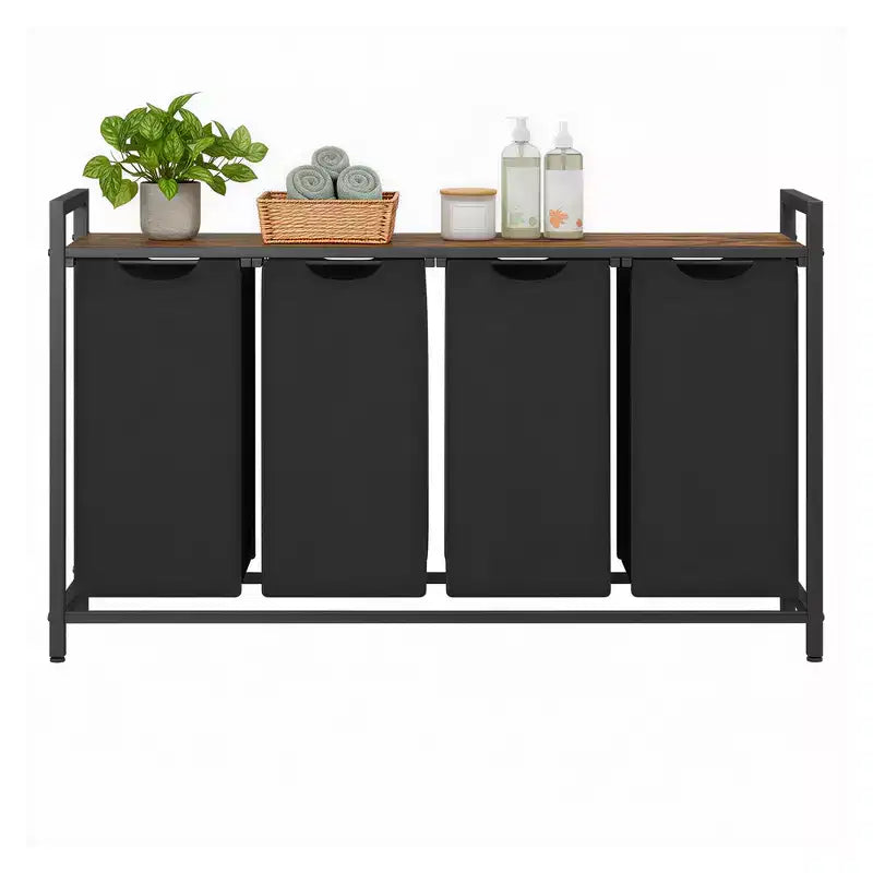 45.7 x 13 x 28.4 Inches Laundry Sorter Hamper, Laundry Basket Storage, Laundry Sorter with 4 Pull-Out and Removable Bags, Shelf, Metal Frame, (40L)
