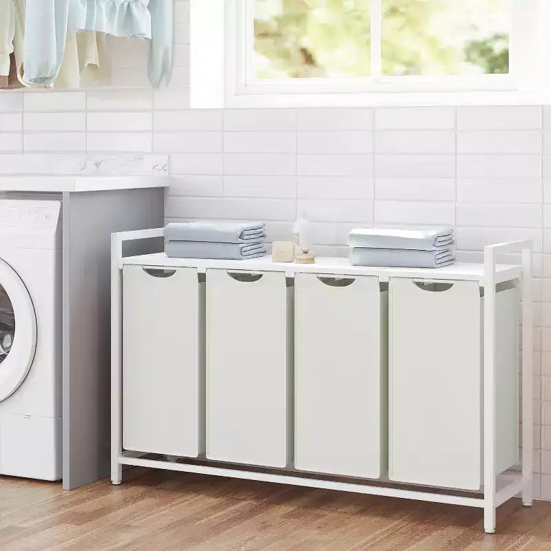 45.7 x 13 x 28.4 Inches Laundry Sorter Hamper, Laundry Basket Storage, Laundry Sorter with 4 Pull-Out and Removable Bags, Shelf, Metal Frame, (40L)