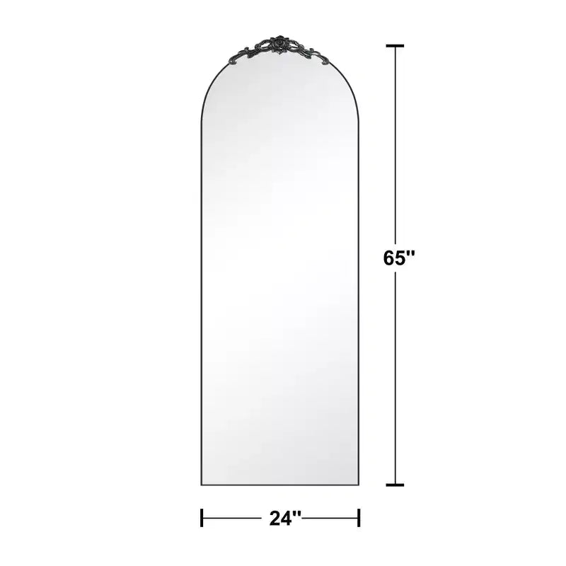 Wooden Carved Full-Length Mirror: 64.35x23.4, Vintage Black, Right Angled Arch, Bracket Attached