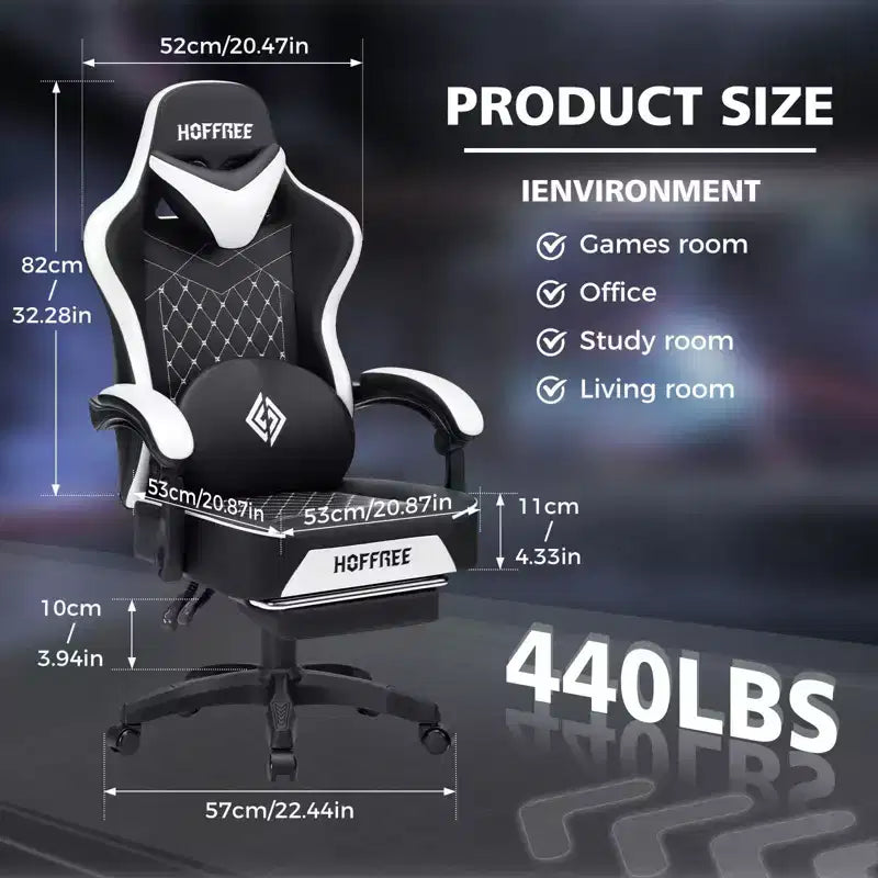 Leather Massage Gaming Chair Ergonomic Office PC Chair with Footrest & Adjustable