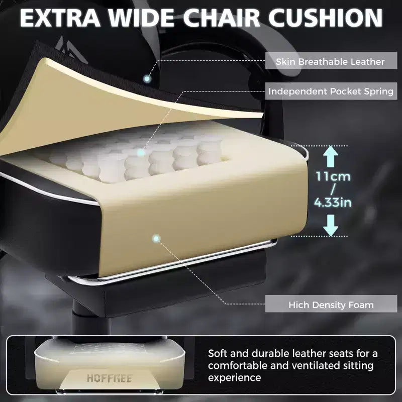 Leather Massage Gaming Chair Ergonomic Office PC Chair with Footrest & Adjustable