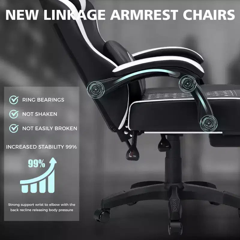 Leather Massage Gaming Chair Ergonomic Office PC Chair with Footrest & Adjustable